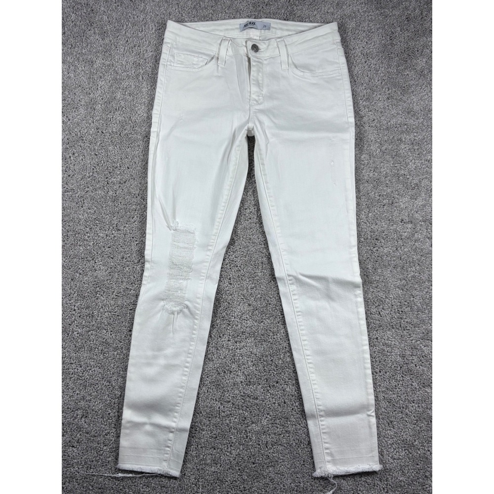 Just Black White Distressed‎ Raw Hem Skinny Jeans Womens Size 26 Made in USA